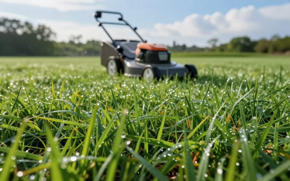 kosić mokrą trawę